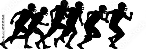 American Football Team Players Running Silhouette