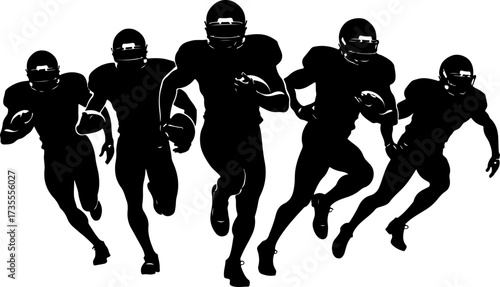 American Football Team Players Running Silhouette