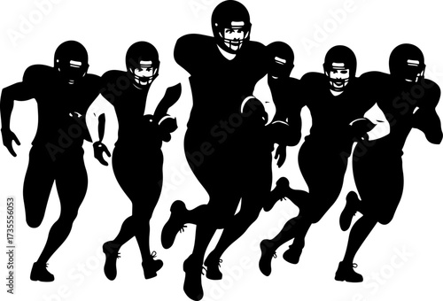 American Football Team Players Running Silhouette