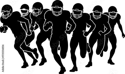 American Football Team Players Running Silhouette