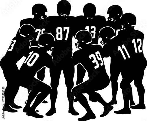 American Football Team Players Running Silhouette
