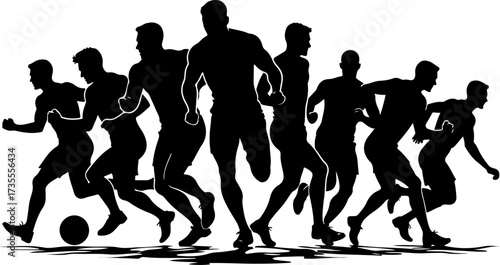 American Football Team Players Running Silhouette