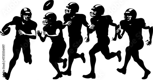 American Football Team Players Running Silhouette