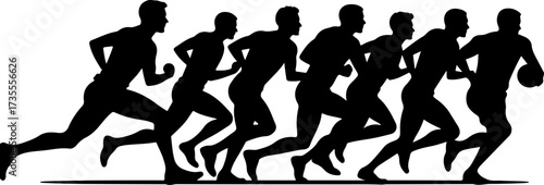 American Football Team Players Running Silhouette