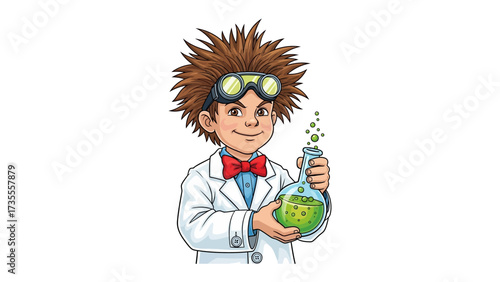 Young Scientist with Beaker: A young scientist stands proudly, clad in a lab coat and goggles, clutching a bubbling beaker, inviting viewers into the captivating world of science and discovery.