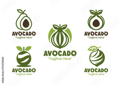 5 Avocado Logo Set Modern Fruit Logo Branding Collection