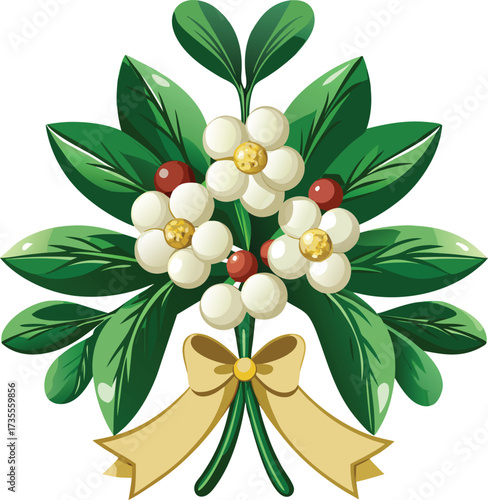 Christmas Mistletoe Bundles natural cluster with green leaves and white berries