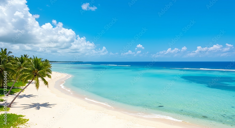 Fototapeta premium Tropical beach paradise azure waters palm trees and sandy shores