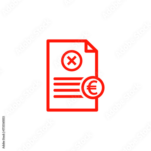 Euro (EUR) Not approved invoice vector icon, financial document with rejection stamp, business bill payment declined, flat design illustration