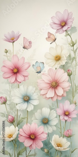 Wallpaper Mural Soft watercolor cosmos flowers with pastel shades and delicate petals Torontodigital.ca