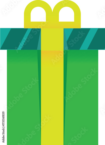 Festive green gift box with yellow ribbon and teal accents celebrating a special occasion or holiday event with joyful presentation