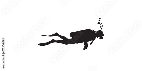 Print   Silhouette of Scuba Diver Underwater Vector Illustration