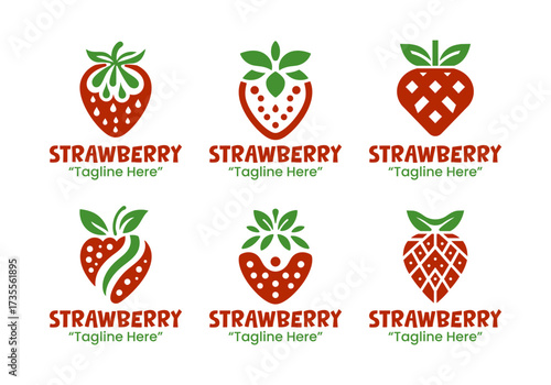 6 Strawberry Logo Set Berry Fruit Branding Logo Collection