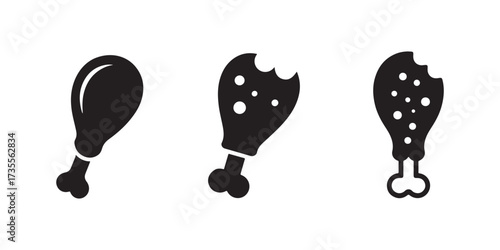 Black silhouette chicken leg icons set, Meat drumstick vector illustration