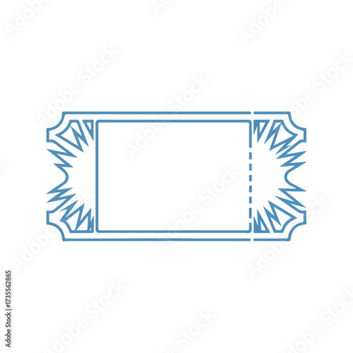 Minimalist blue line art icon of a blank admission ticket with a tear-off stub on a white background.