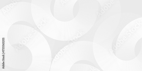 Grey modern background with white circle lines. Geometric stripe line art design. Minimal lines pattern abstract simple design