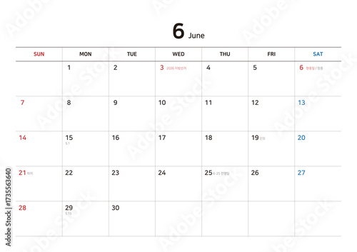 Korean 2026 Desk Calendar Template