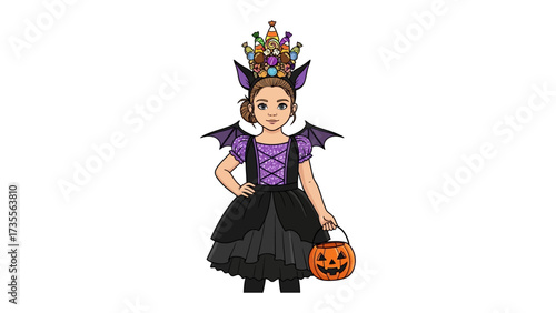 Enchanting Halloween Portrait: A youthful subject adorned in an exquisite costume, exuding an aura of charm and festive spirit during the Halloween celebrations.