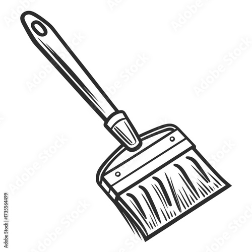 Hand-drawn black and white sketch of a paint brush on a white background paintbrush artist