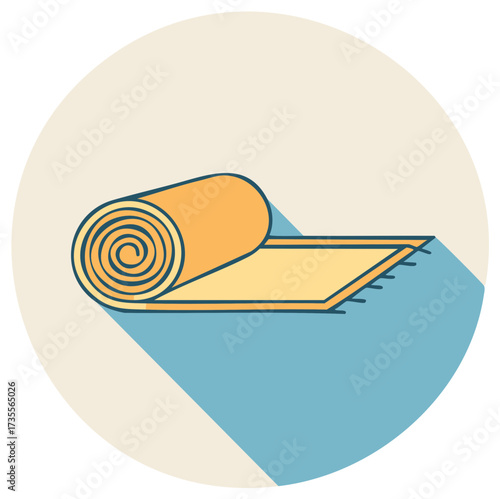 Rolled out yoga mat with fringed edge flat icon illustration