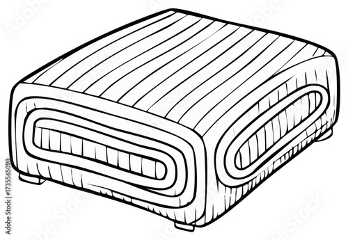 Stylized Hand-Drawn Pillow or Cushion with Stripes in Black and White, Home Decor Illustration