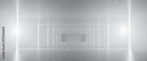 Abstract Futuristic empty floor and room Sci-Fi Corridor With light for showcase,room,interior,display products.Modern Future cement floor and wall background technology interior concept.3d render