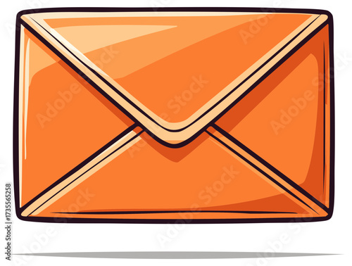 Vibrant orange sealed mail envelope cartoon illustration for digital communication or important message delivery