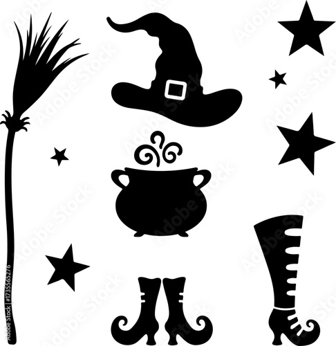 Halloween Witch Silhouettes Flying with Black Cats Bundle