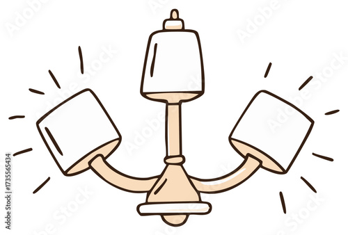 Cartoon illustration of a stylish chandelier with three lights emitting brightness