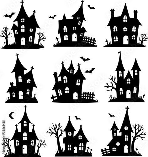 Wallpaper Mural Spooky Haunted House and Castle Silhouettes Bundle Torontodigital.ca