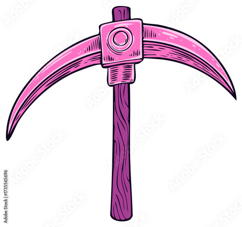 Pink metallic pickaxe with wooden handle