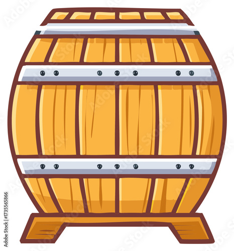 Vector illustration of a classic wooden barrel on a stand for wine or beer storage