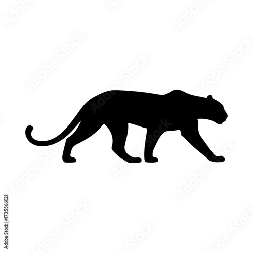 Illustration of a panther or cougar in a walking stance isolated on white background. Design element for emblem, sign, poster, badge. Vector illustration