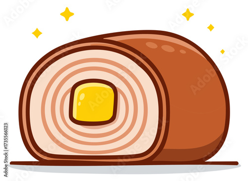 Cartoon Roll Cake Slice Dessert with Filling Baked Good Sweet Pastry Confection Treat
