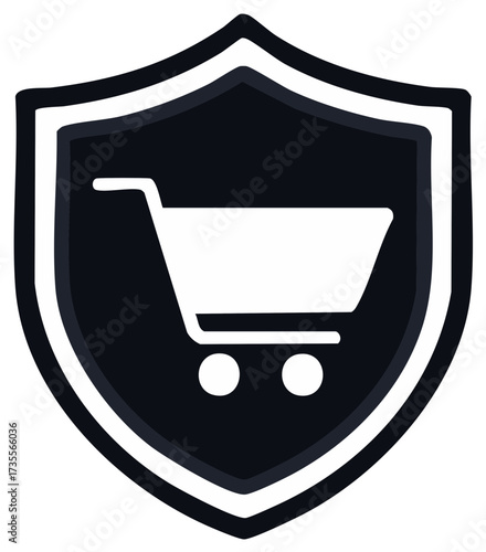 E-commerce security shield protecting online shopping cart purchases digital transaction safety icon