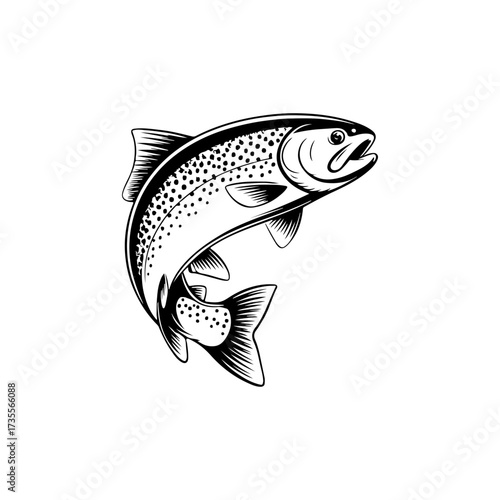 Illustration of a salmon isolated on white background. Design element for emblem, sign, poster, badge. Vector illustration