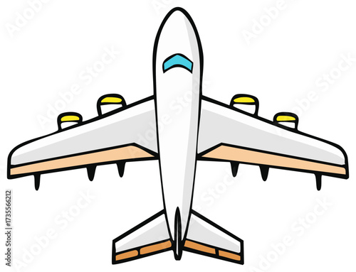 Overhead View of a Cartoon Style Commercial Passenger Jet Plane Illustration