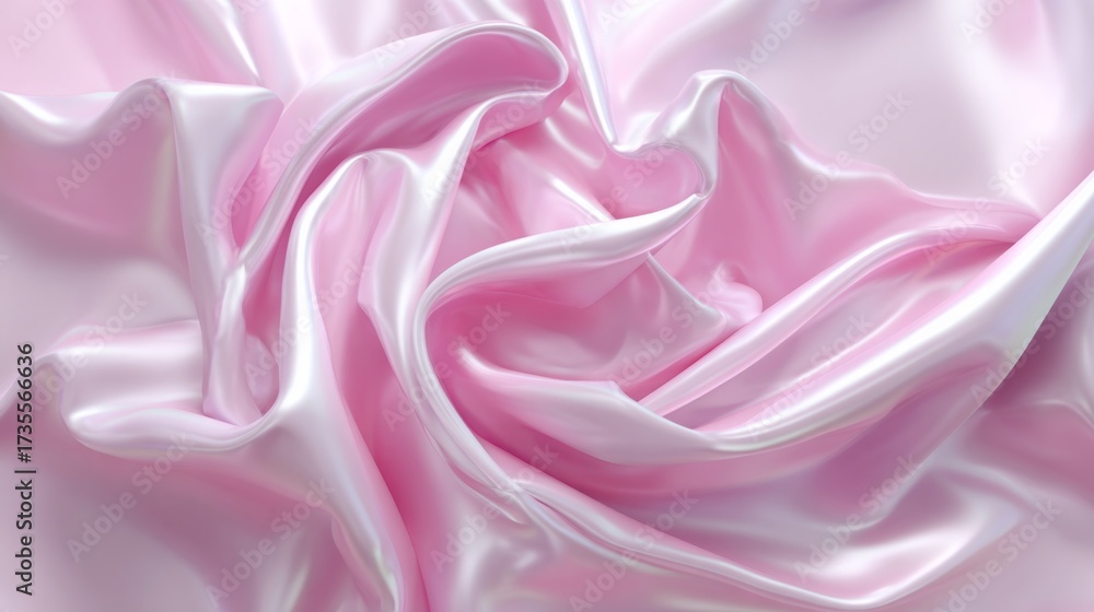Obraz premium Smooth reflective metallic light pink fabric draped and flowing elegantly in soft folds captures serene beauty and gentle light