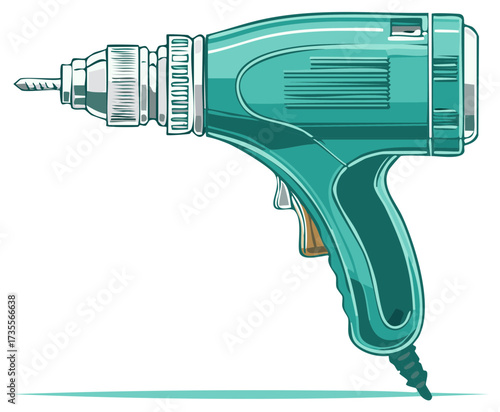Illustration of a teal colored electric drill for home improvement projects