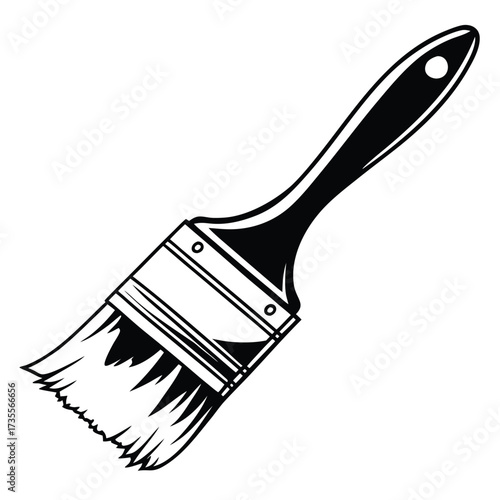 Simple black and white illustration of a paint brush with bristles on white background artistic