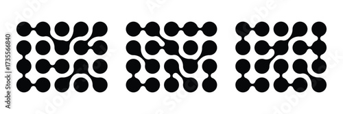 Connected dots icon. Circles pattern sign. Integration symbol. Abstract point movement. Connected round blobs. Transition metaballs. Vector illustration 