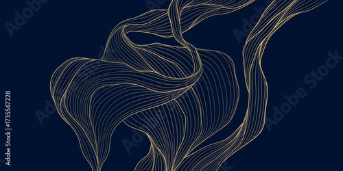 Abstract luxury vector background golden waves, flowing lines, fluid textures, Japanese and Chinese nature motifs. Elegant design, sea, river, modern wallpaper, poster, banner.