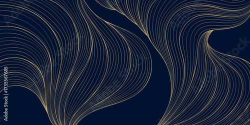 Abstract luxury vector background golden waves, flowing lines, fluid textures, Japanese and Chinese nature motifs. Elegant design, sea, river, modern wallpaper, poster, banner.