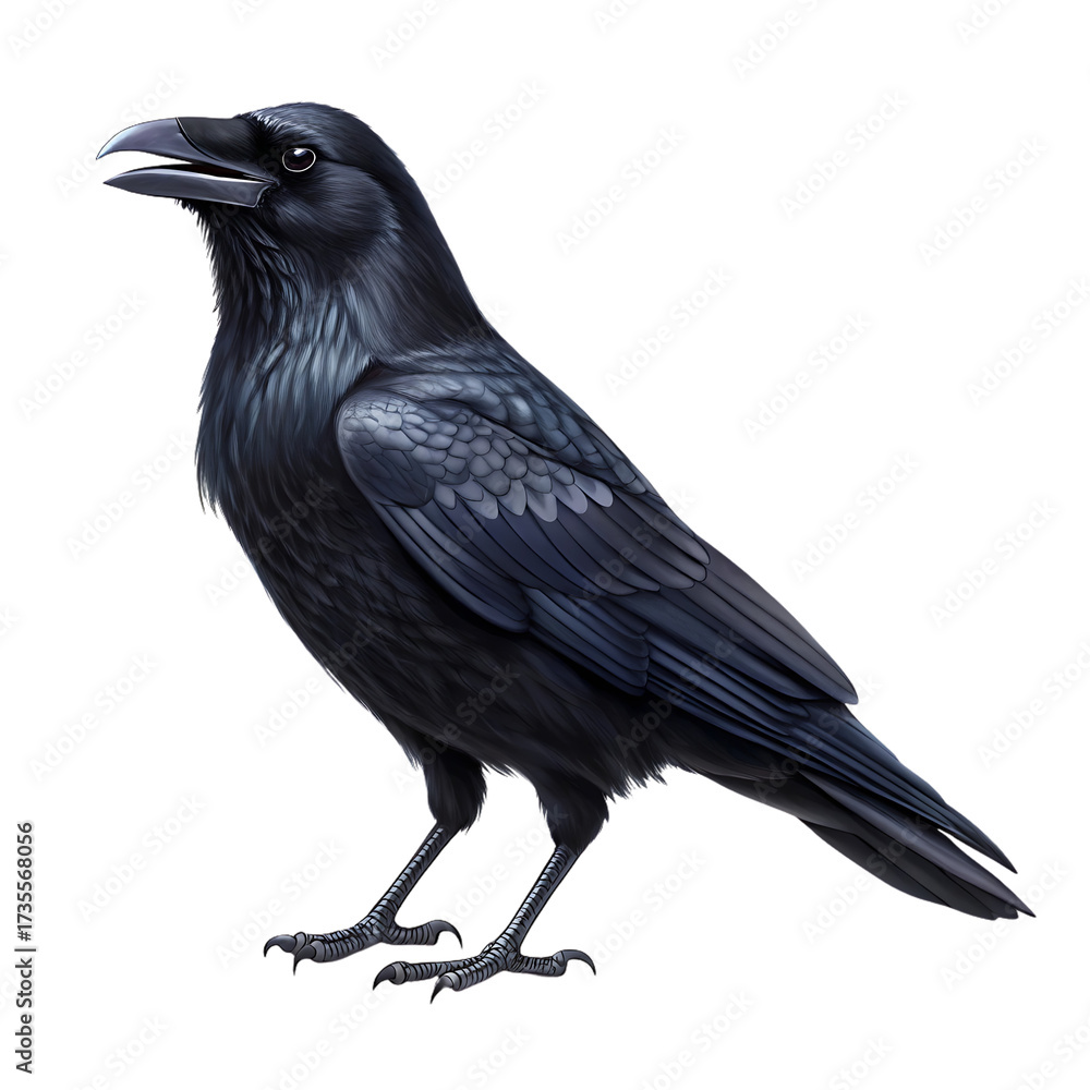 Fototapeta premium Black Crow Standing isolated on transparent background