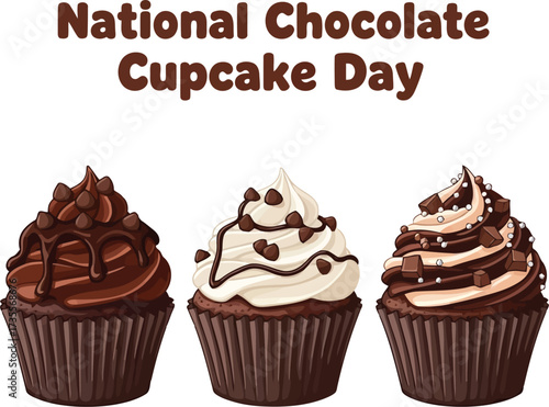 Delicious chocolate cupcakes celebration national chocolate cupcake day festive sweet treat dessert vector