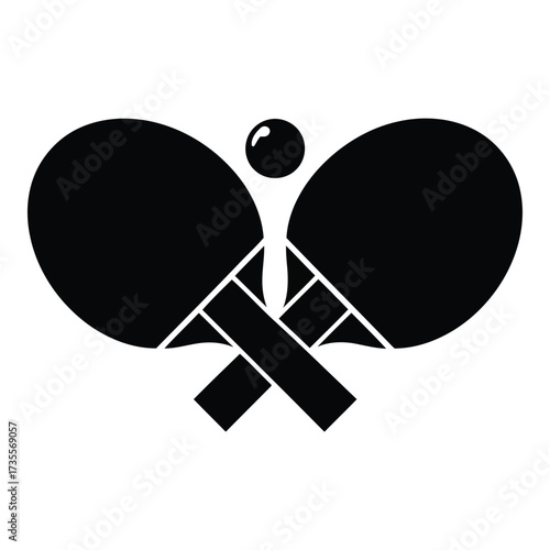 Vector art of two black ping pong paddles and ball