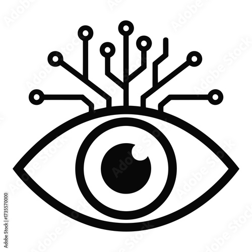 Vector art of digital eye with circuit board connections, representing artificial intelligence