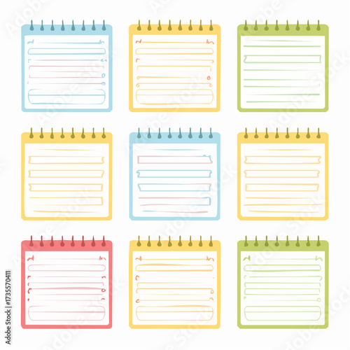 Memo frame note paper line cute planner sheet set. Notebook paper note frame for task list page, to do list sticker sheet.
