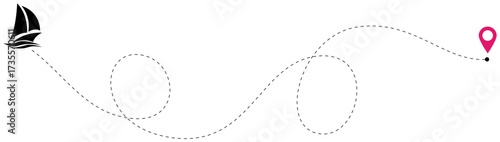 Vector dotted route travel path with yacht isolated on white background marine navigation trip journey line symbol summer voyage design tourism concept infographic set illustration icon