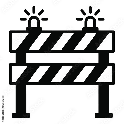 Vector art of construction barrier with flashing lights